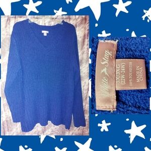 White Stag brand Navy Blue Ribbed V-Neck Soft Knit Sweater Sz 3X(22/24W)